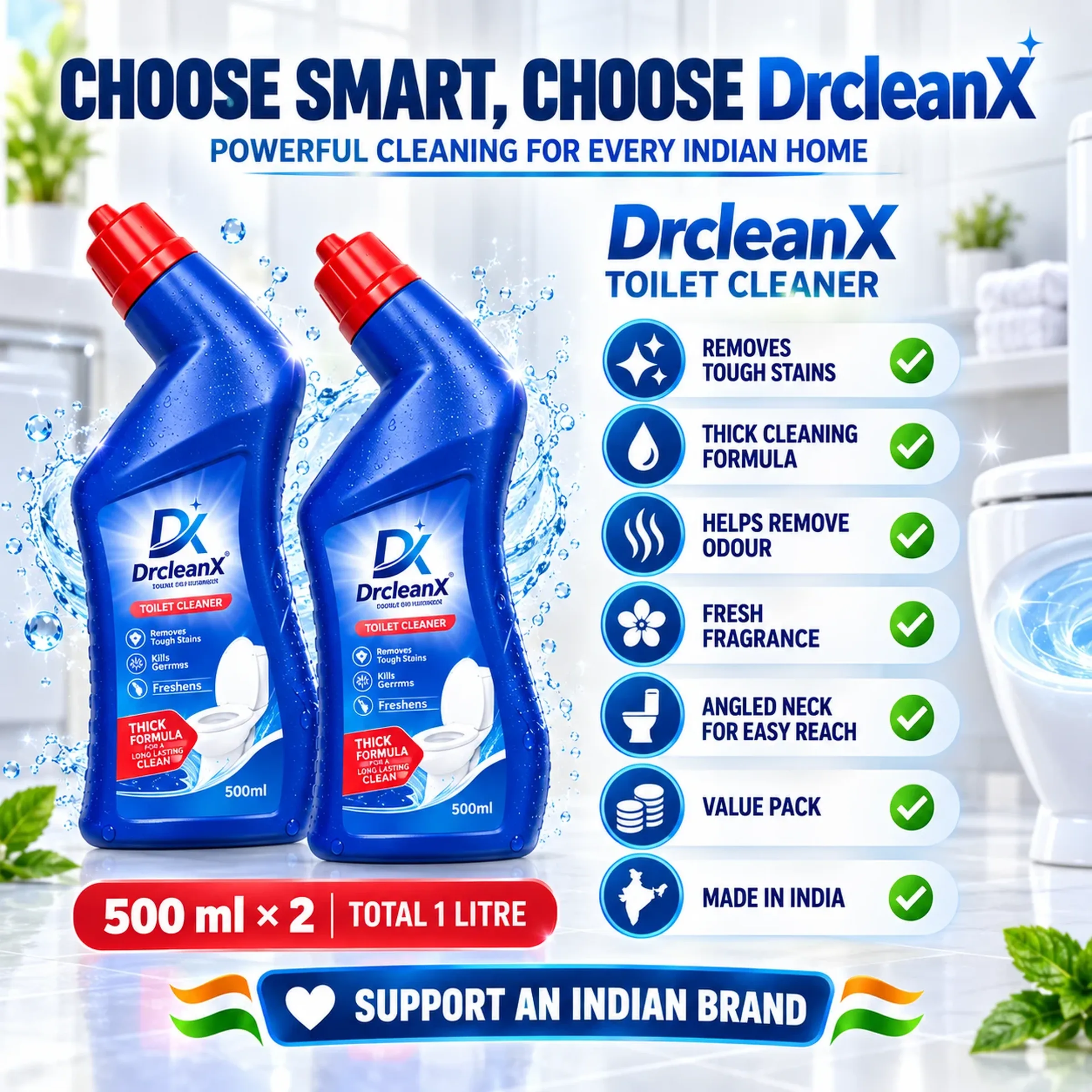 Drcleanx Toilet Cleaner Pack of 2 500 ml × 2